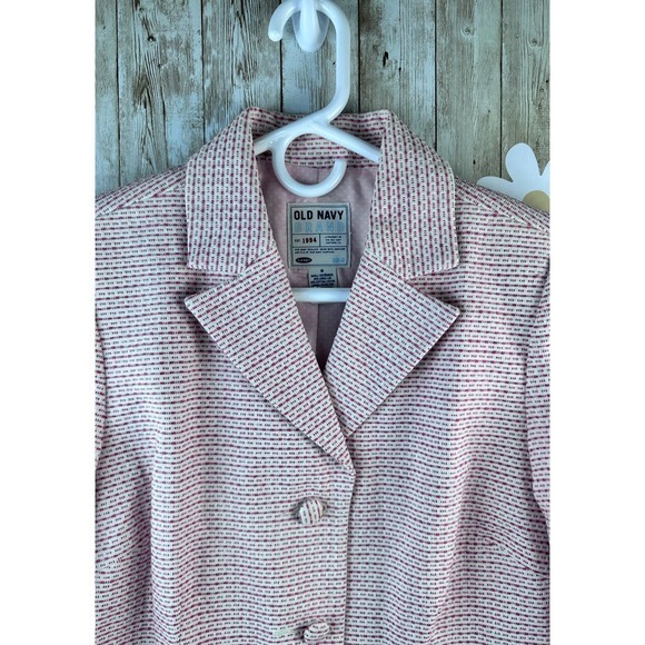 Old Navy Womens Blazer Size Medium White Pink Striped Lined Notched Lapel Button - Picture 3 of 9